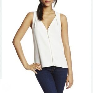 Trina Turk Womens Cream White Half Zip Sleeveless V-Neck Blouse Top 149501 L